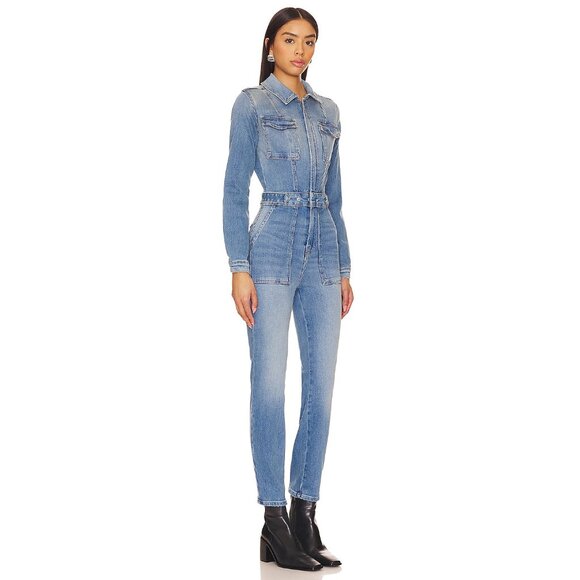 NWT GOOD AMERICAN Blue Washed FIT FOR SUCCESS Jeans Denim Stretch Jumpsuit 1 / S - Picture 2 of 7